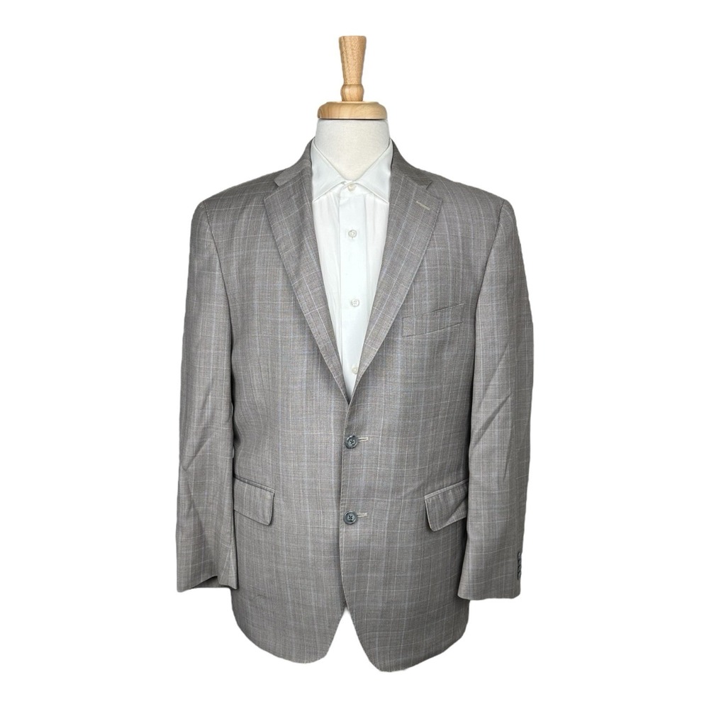 Peter Millar Mens 40R Suit 36x30 Brown Blue Checked Pure Wool 2 Piece Set